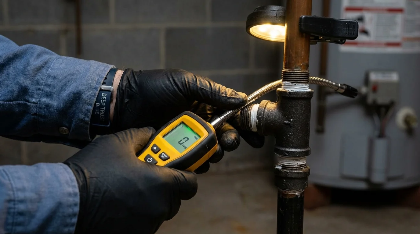 Gas leak detection with electronic sniffer by Johns Plumbing LLC in Athol