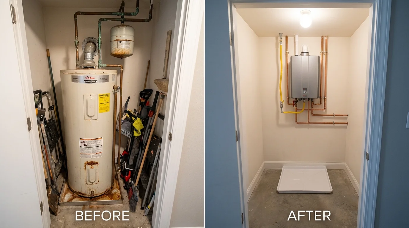 Tank water heater versus wall-mounted tankless unit comparison for Athol, MA homeowners