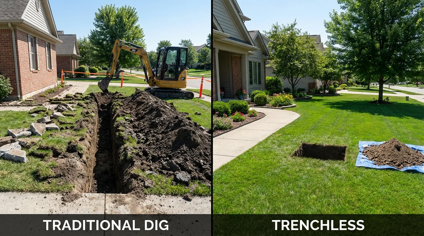 Trenchless sewer repair with minimal yard damage versus traditional excavation in Athol, MA